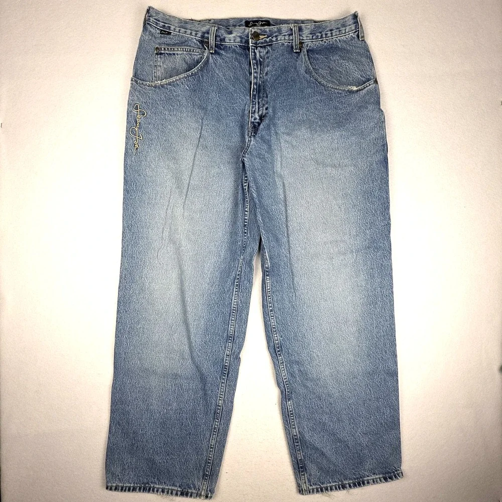 Sean John Mens Jeans 40x32 Blue Baggy Retro Hip-Hop Distressed Denim Hammer Loop